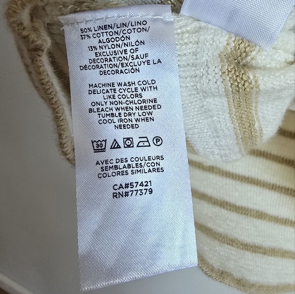 Ann Taylor New Coastal Striped Linen Blend Ruffle Sleeve Knit Top Size Large - Picture 11 of 13